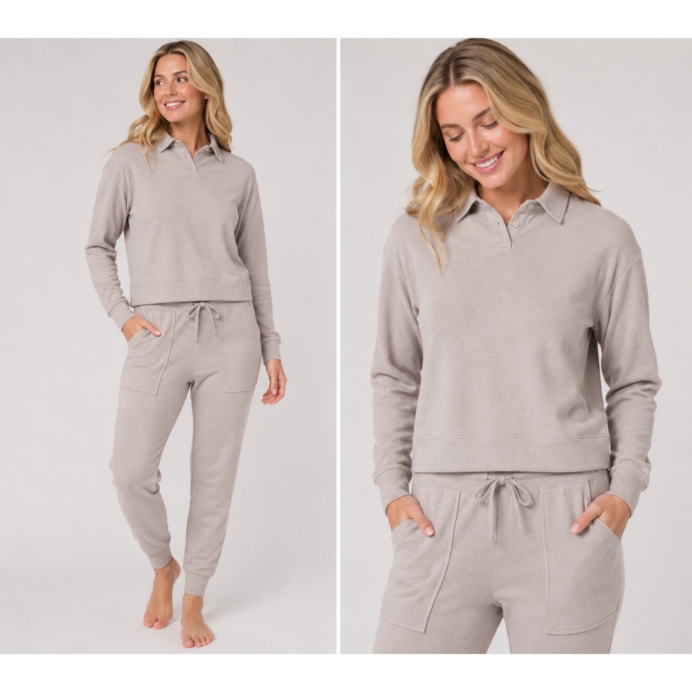 NWT Barefoot Dreams Malibu‎ Collection Brushed Fleece Set Bisque Size XLP Petite
